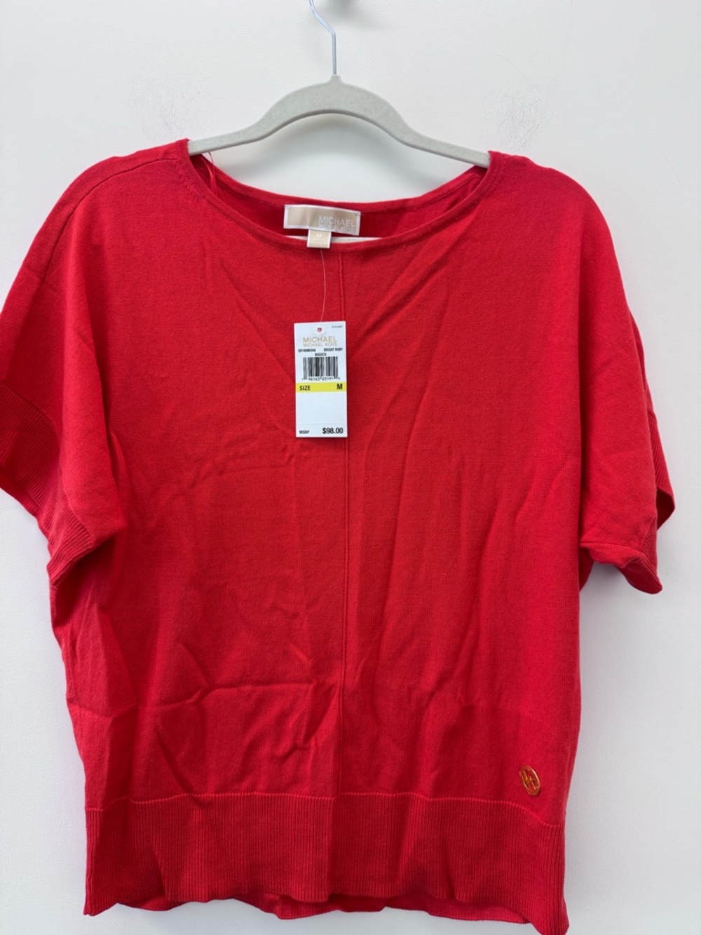 Michael Kors Bright Red Short Sleeve Scoop Neck Knit Top